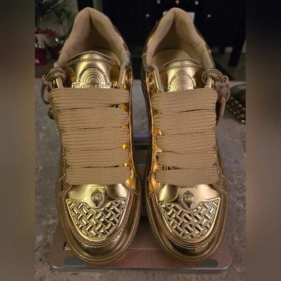 Kurt Geiger London Southbank Tag Platform Sneakers in metallic gold.  Size 41 - Picture 4 of 12
